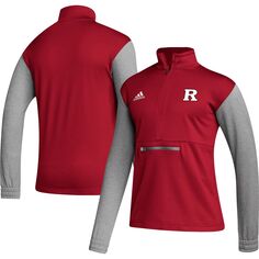 Мужской топ с половиной молнии Scarlet/Heathered Grey Rutgers Scarlet Knights Team AEROREADY adidas