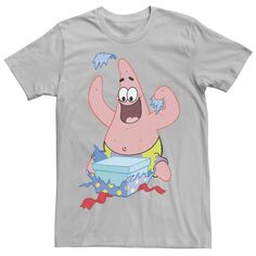 Мужская футболка SpongeBob SquarePants с рисунком Патрика Стар Холидей Nickelodeon, серебристый