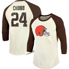 Мужские нитки Nick Chubb кремовый/коричневый Cleveland Browns Имя и номер игрока Футболка реглан с рукавами 3/4 Majestic