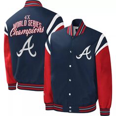 Мужская спортивная университетская куртка с полной кнопкой Carl Banks темно-синего цвета Atlanta Braves, обладательница титула G-III