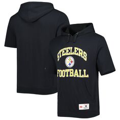 Мужской черный пуловер с капюшоном с короткими рукавами Mitchell &amp; Ness Pittsburgh Steelers