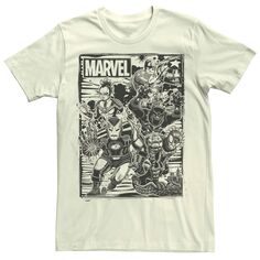 Мужская классическая футболка с плакатом с чернилами для групп Marvel