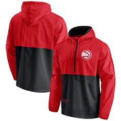 Мужская фирменная красная/черная куртка-анорак с капюшоном и молнией до половины Atlanta Hawks Fanatics