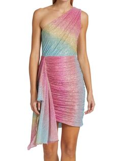 Мини-платье PatBO с эффектом металлик на одно плечо prism, розовый