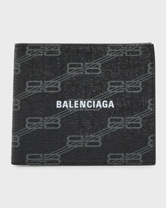 Мужской квадратный бумажник Signature в сложенном виде, парусина с покрытием Monogram BB Balenciaga