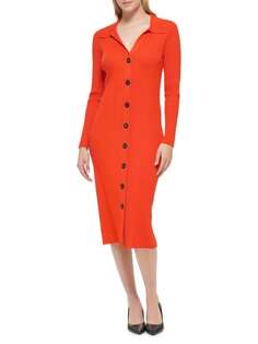 Платье-свитер миди Karl Lagerfeld Paris в рубчик, оранжевый