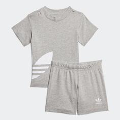 Комплект футболка с шортами Adidas Oversize Trefoil, серый/белый