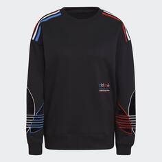 Свитшот adidas Adicolor Tricolor Trefoil Velvet, черный/белый/красны/синий