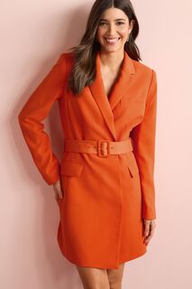 Приталенное платье-пиджак с длинными рукавами и поясом Next, оранжевый
