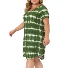 Женское платье-туника миди больших размеров с V-образным вырезом и короткими рукавами, платье-туника тай-дай Agnes Orinda, зеленый