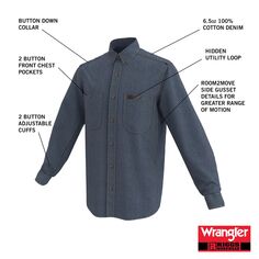 Мужская джинсовая рубашка на пуговицах Wrangler RIGGS Workwear