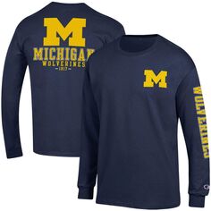 Мужская футболка с длинными рукавами Champion Navy Michigan Wolverines Team Stack