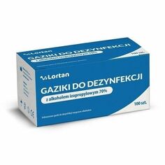 Lortan Gaziki Do Dezynfekcji z Alkoholem 70% 100 SZT. спиртовые салфетки, 100 шт.