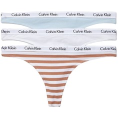 Комплект трусов-стрингов Calvin Klein Carousel Logo Cotton, 3 предмета, светло-голубой/белый/бело-коричневый
