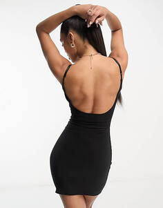 Черное облегающее платье мини на бретельках и низкой спинке с квадратным вырезом и глубоким вырезом Fashionkilla