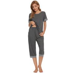 Женский пижамный комплект с круглым вырезом и капри, повседневная пижама для отдыха и сна cheibear, серый