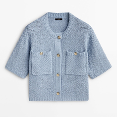 Кардиган Massimo Dutti Pocket detail textured knit, ярко-голубой