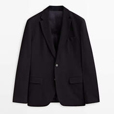 Пиджак с рельефным узором Massimo Dutti Cotton And Wool, темно-синий