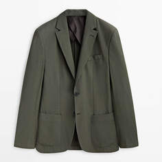 Пиджак Massimo Dutti Twill Cotton, зеленый