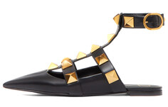 Valentino Wmns Туфли на плоской подошве с заклепками в римском стиле, черный/золотой