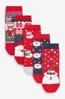 Комплект из 5 пар рождественских носков длиной до щиколотки с высоким содержанием хлопка Next, красный