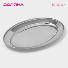 Поднос овальный из нержавеющей стали доляна, 30×20 см, цвет серебряный