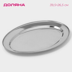 Поднос овальный из нержавеющей стали доляна, 39,5×26,5 см, цвет серебряный
