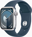 Смарт-часы Apple Watch Series 9, A2980, 45 мм, OLED, корпус серебристый, Sport Band, ремешок синий, 140-190 мм (MR9D3ZP/A)
