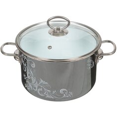 Кастрюля эмалированная сталь, 4 л, с крышкой, крышка стекло, Vitross, Iseberg, 8SD205S, мокрый асфальт, индукция
