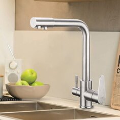 Смеситель для кухни, Frap, с картриджем, с подключением к фильтру, нержавеющая сталь, F4348