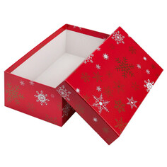 Коробки коробка упаковочная прямоуг. Новогодние снежинки на красном 21х14х8см
