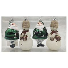 Игрушки елочные в наборах набор подвесок MAXIJOY Снеговик и Санта 4шт 110мм пластик белый/зеленый