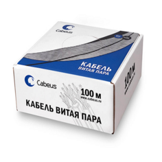 Кабель витая пара U/UTP 5e кат. 2 пары Cabeus UTP-2P-Cat.5e-SOLID-LSZH-GY-100 (24 AWG), одножильный, серый LSZH, нг(А)-HF (100м)