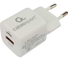Зарядное устройство сетевое Cablexpert MP3A-PC-46 20Вт, 3А, QC3.0/PD, 2 порта: USB и Type-C, белый, пакет