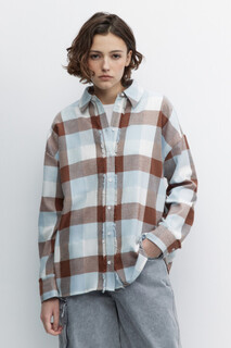блузка женская Рубашка oversize клетчатая с бахромой Befree