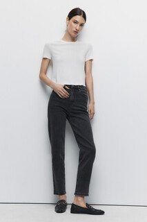 брюки джинсовые женские Джинсы mom fit черные вареные с высокой посадкой Befree