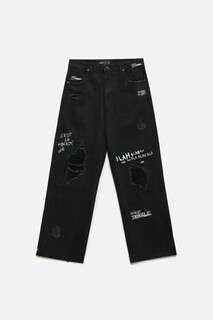 брюки джинсовые мужские Джинсы широкие рваные с принтом-надписью Befree