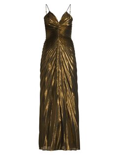 Плиссированное платье макси из шелка с эффектом металлик Marylin Delfi, золотой