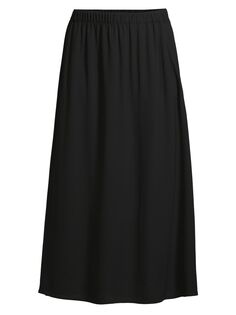 Эластичная шелковая юбка-миди Eileen Fisher, черный