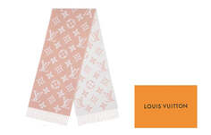 Шарф Louis Vuitton двусторонний с бахромой Old Flower Dry Rose Pink-White