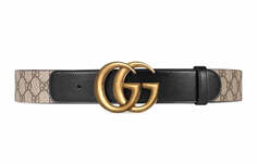 Ремень Gucci GG с двойной пряжкой шириной 3,8 см, черный/бежевый