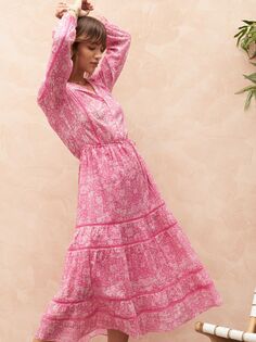 Платье миди из хлопковой вуали с цветочным принтом Brora, пион