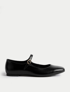 Балетные туфли с пряжкой и плоским квадратным носком Marks &amp; Spencer, черный