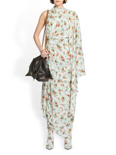 Асимметричное плиссированное платье Paper Crush с цветочным принтом Balenciaga, белый