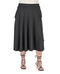 Плюс размер юбка миди с карманом и складками с эластичной резинкой на талии 24seven Comfort Apparel, черный