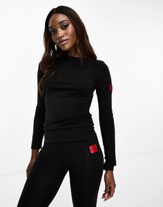 Лонгслив Hugo Bodywear Thermal Top With Logo Print, черный