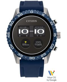Унисекс Смарт-часы CZ Smart Wear OS с синим силиконовым ремешком, 45 мм Citizen
