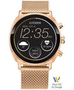 Унисекс CZ Smart Wear OS Сетчатый браслет из нержавеющей стали цвета розового золота Смарт-часы 41 мм Citizen, золотой