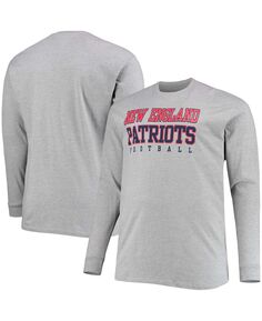 Мужская серая футболка Big and Tall с длинными рукавами для тренировок New England Patriots Fanatics