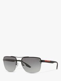 Мужские квадратные солнцезащитные очки Prada Linea Rossa PS 60US, черные/серые